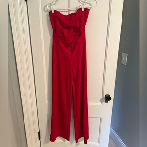Elegant Red Strapless Jumpsuit with cutout